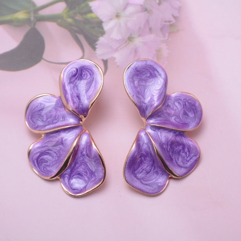 Aretes hojitas lilas - acero inoxidable