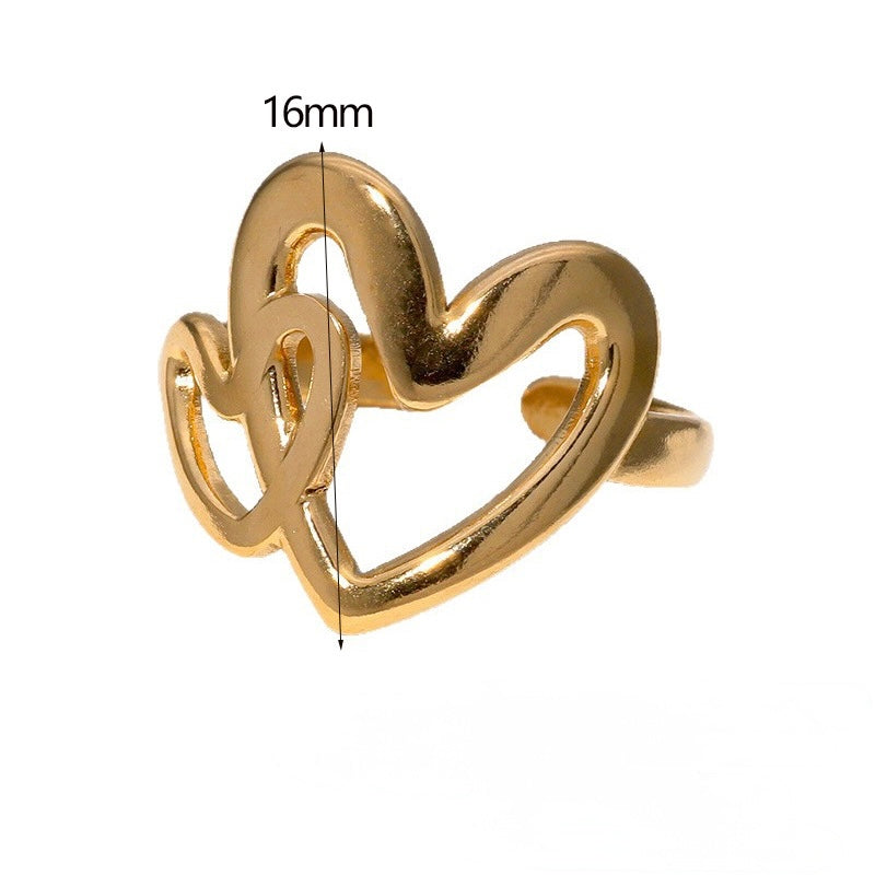 Anillo ajustable dos corazones dorado / Acero inoxidable