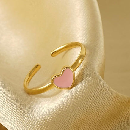 Anillo ajustable corazón rosa - acero inoxidable