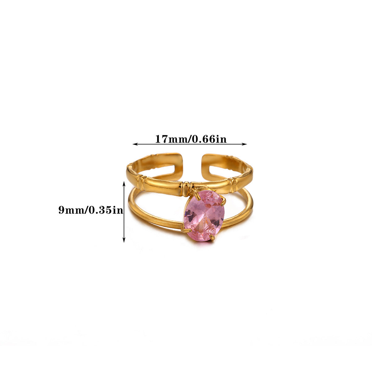 Anillo ajustable pedrería rosa - acero inoxidable