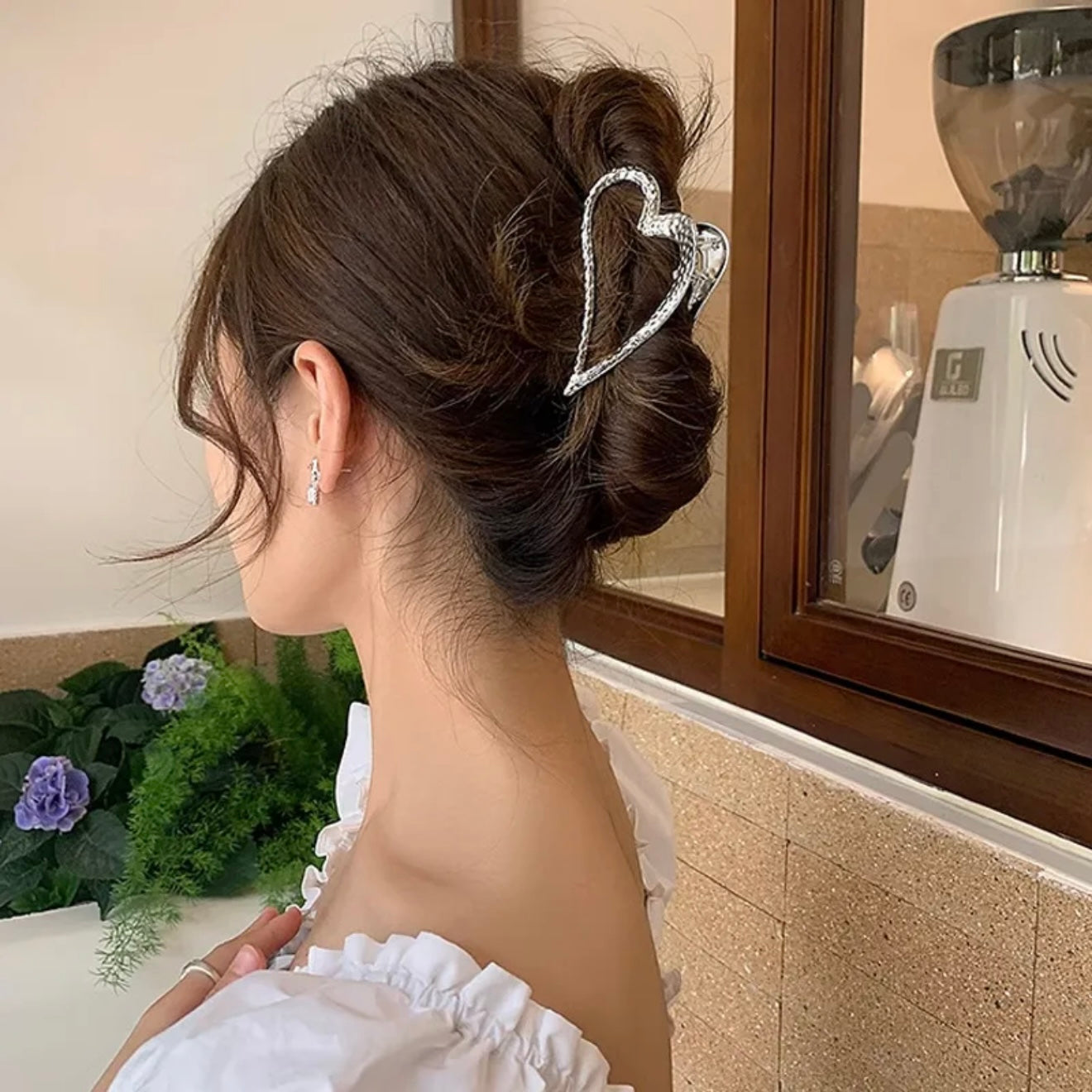 Pinza para cabello en forma de corazón - plateado