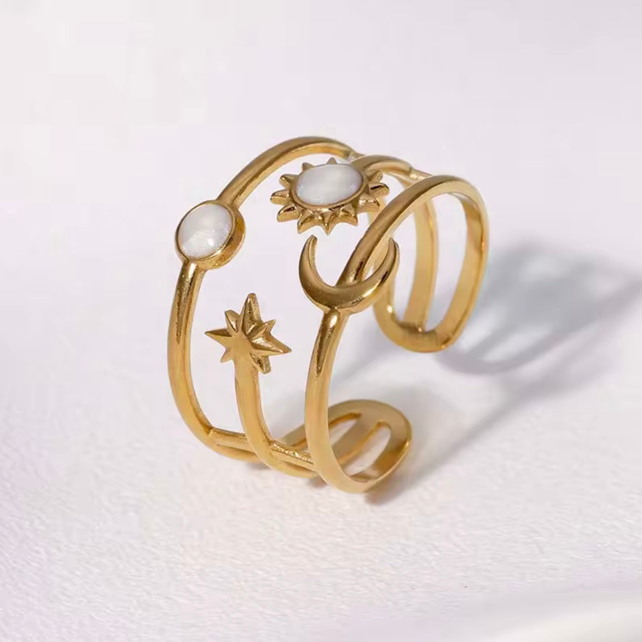 Anillo ajustable sol y luna - acero inoxidable