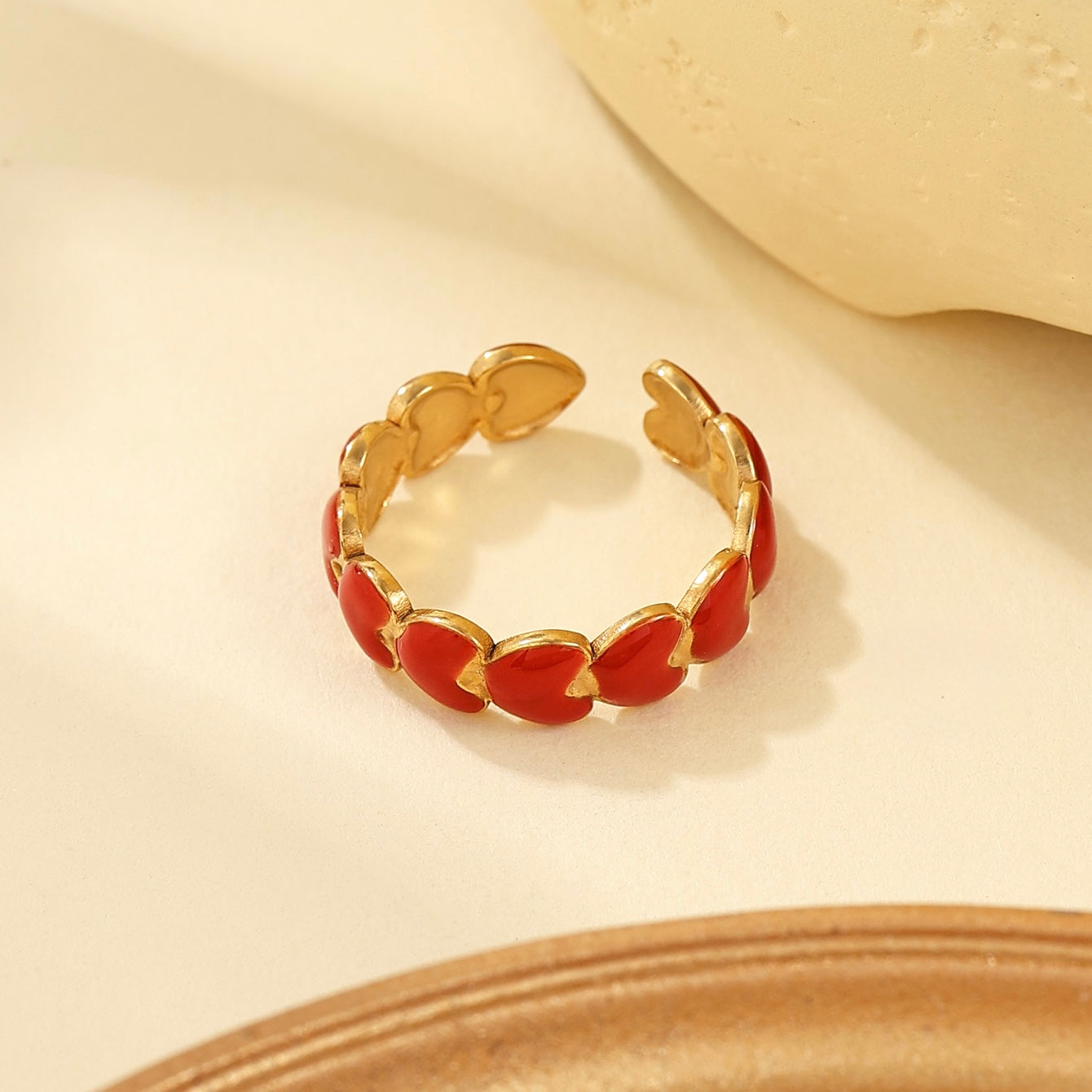 Anillo ajustable corazones rojos - acero inoxidable