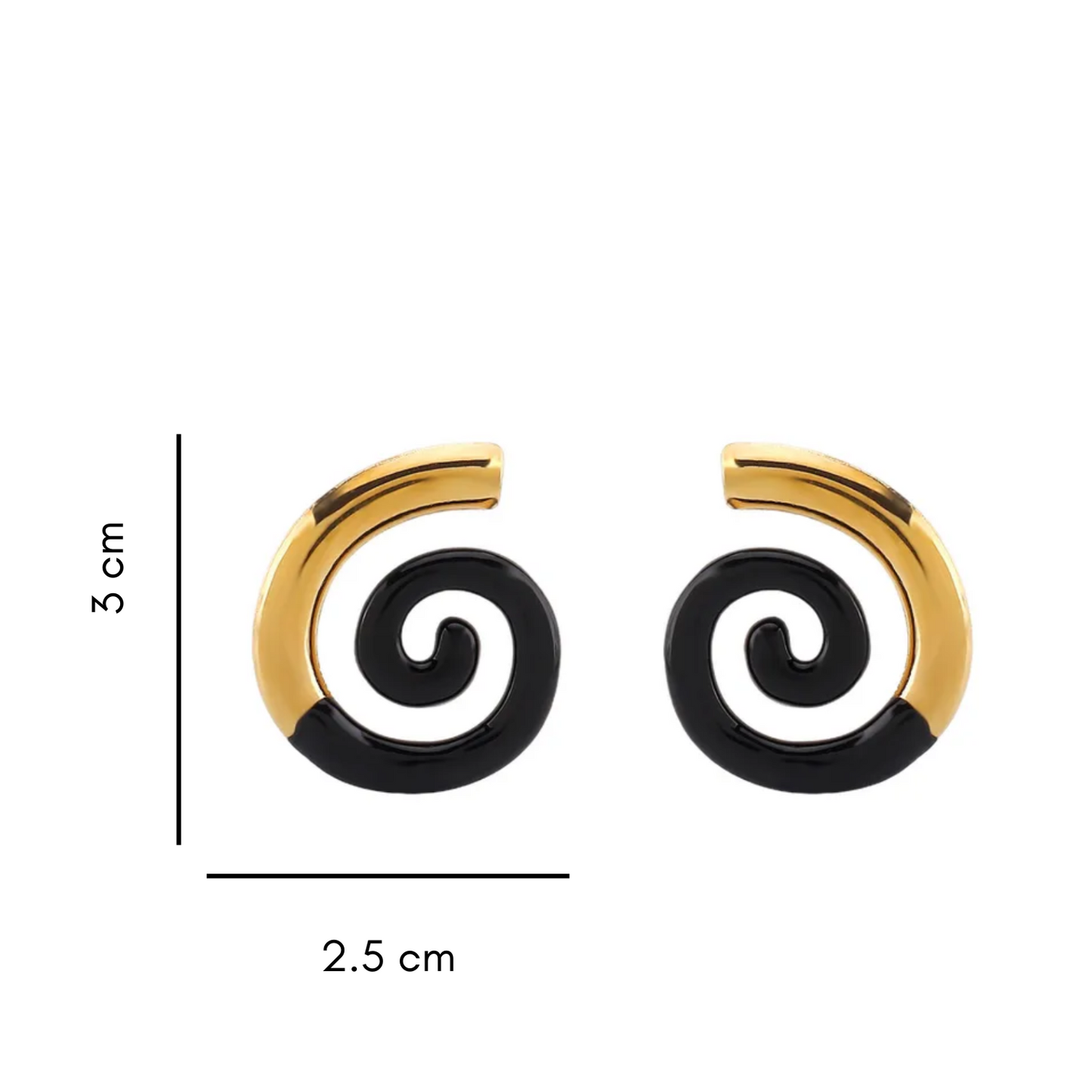 Aretes en espiral negro y dorado - acero inoxidable