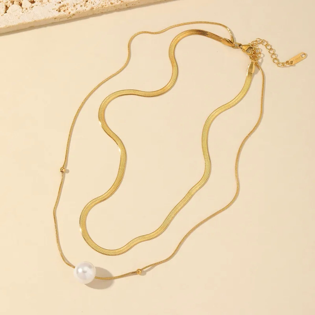 Collar 2 en 1 perla- acero inoxidable