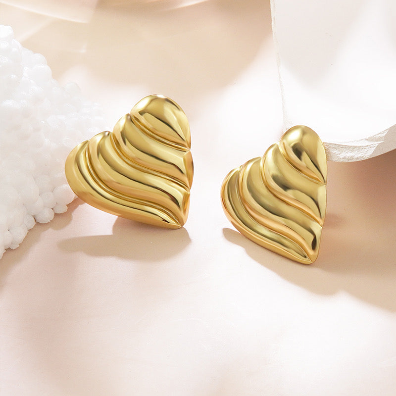 Aretes corazones con ondas - acero inoxidable