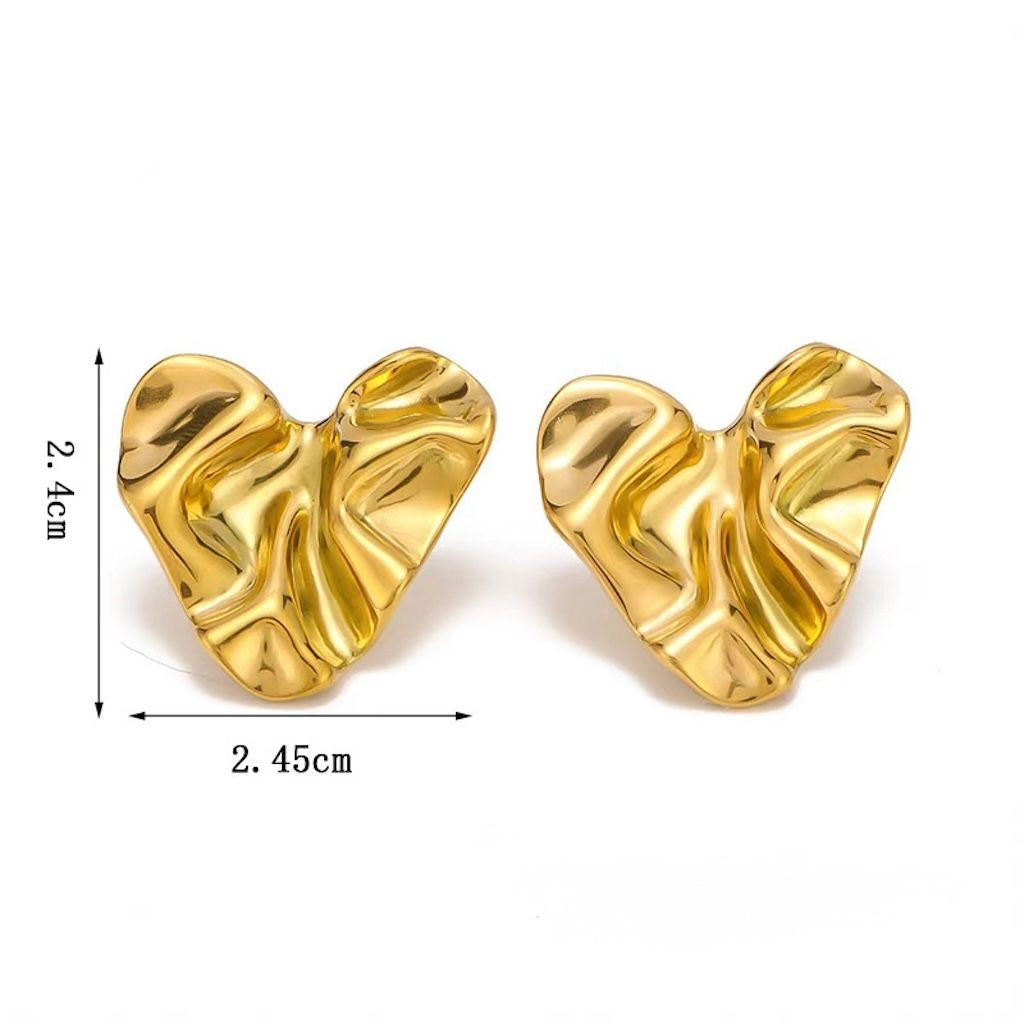 Aretes corazones arrugados - acero inoxidable
