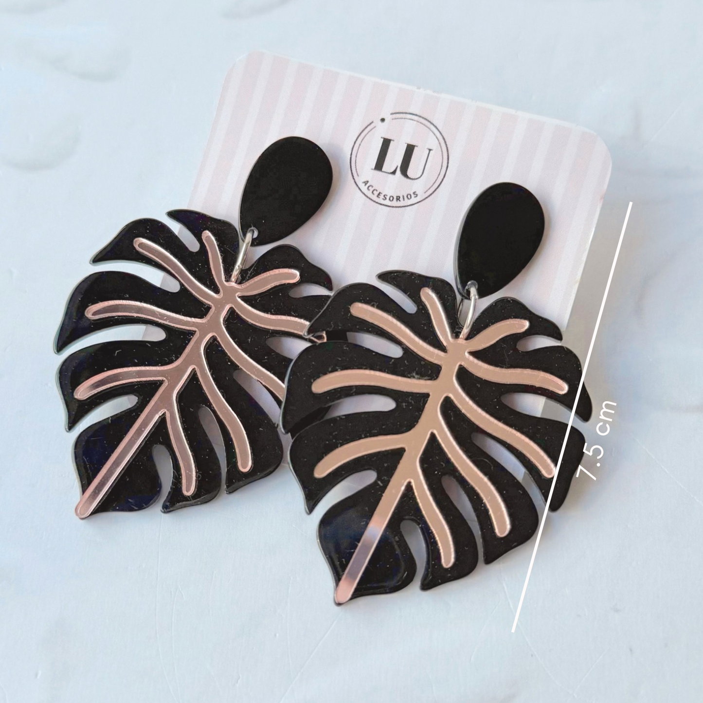 Aretes hojas Hawái - negras con rosa gold