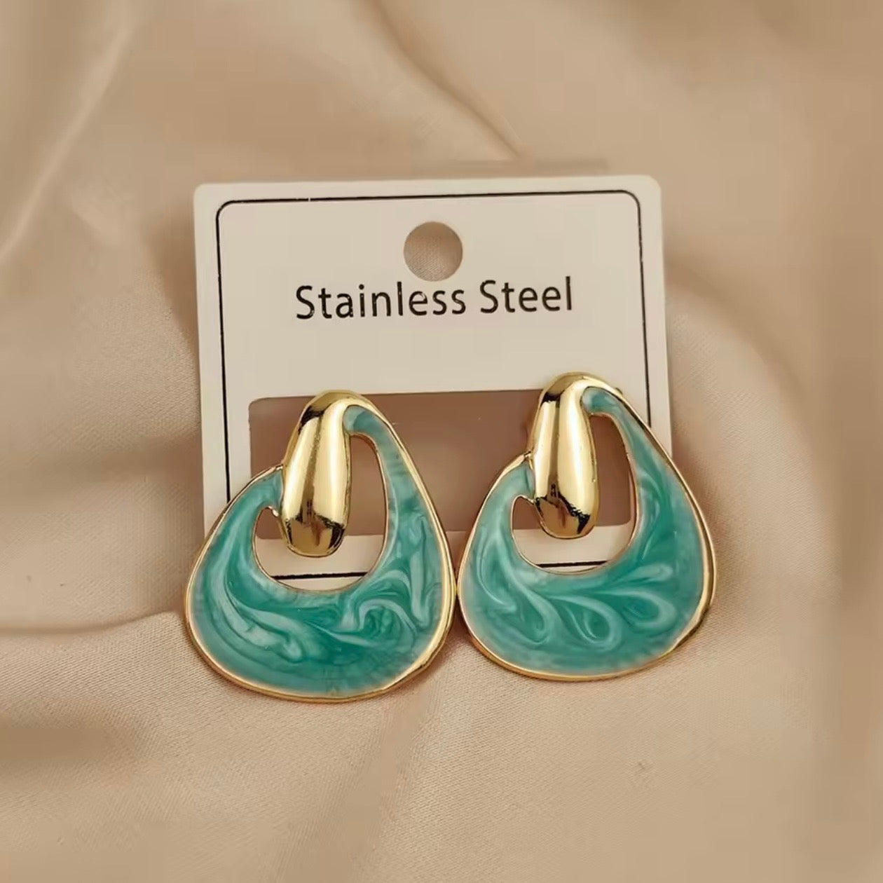 Aretes verde y dorado mod2 - acero inoxidable