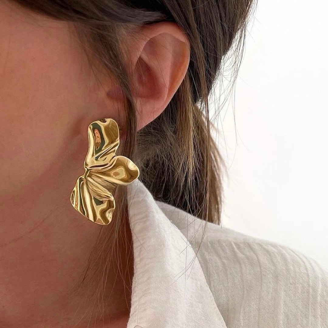 Aretes abanico dorados - acero inoxidable