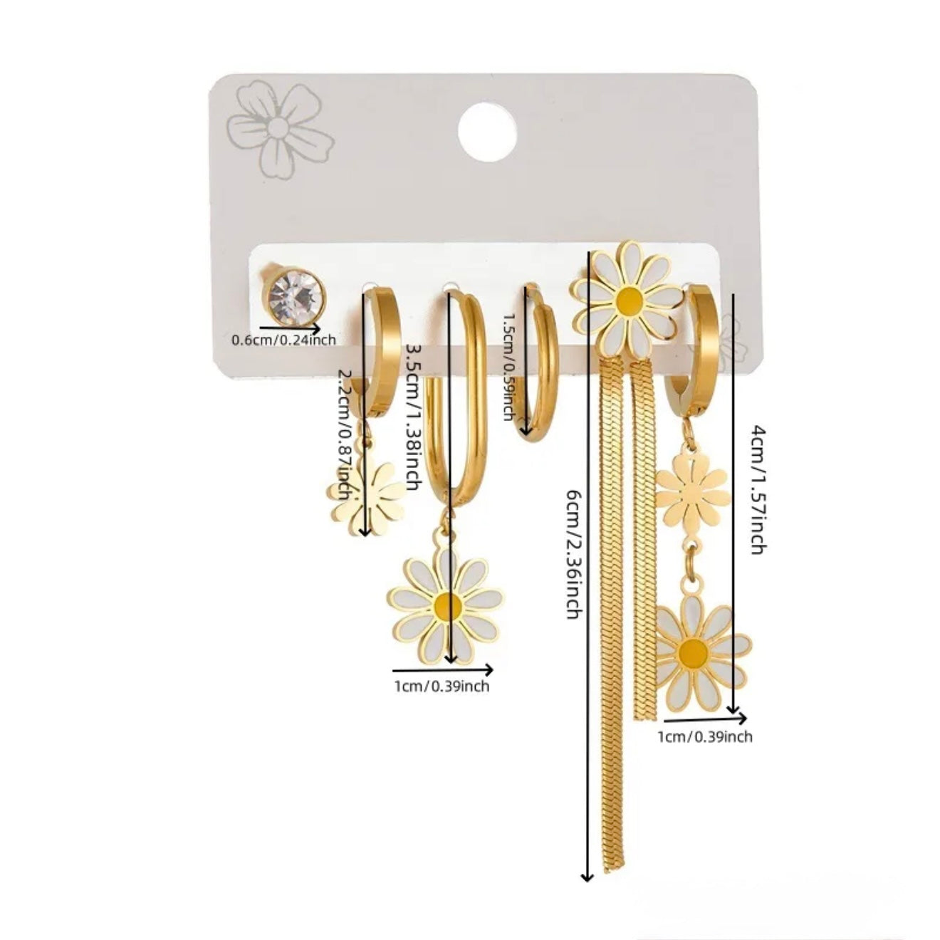 Set de 6 piezas de aretes - acero inoxidable