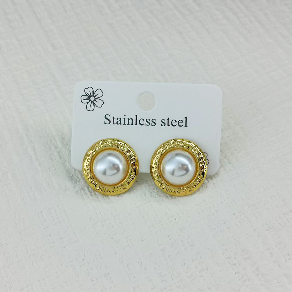 Aretes circulares con perla- acero inoxidable