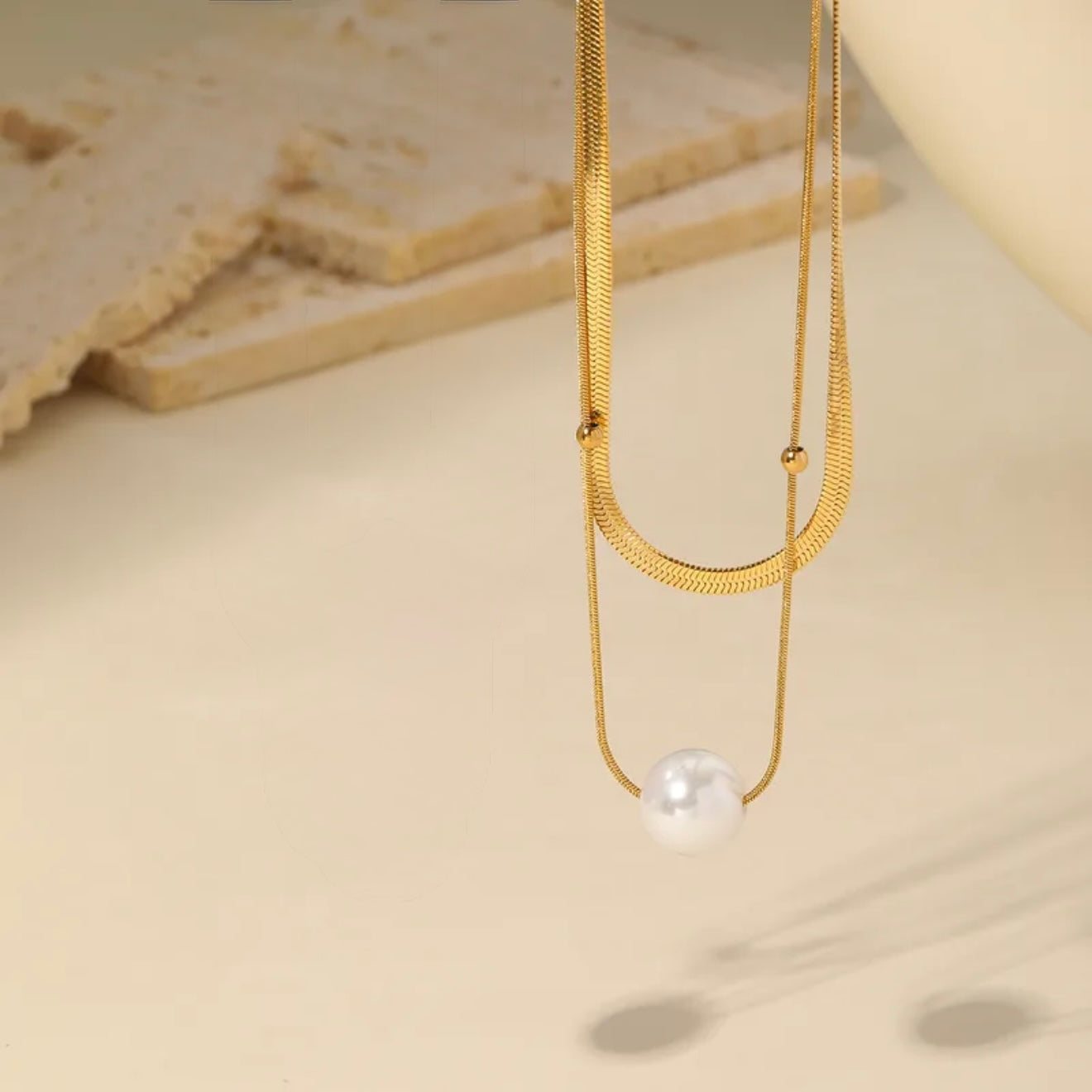 Collar 2 en 1 perla- acero inoxidable