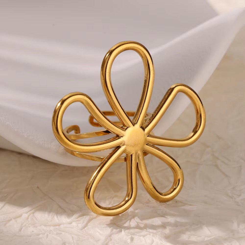 Anillo flor grande ajustable- acero inoxidable