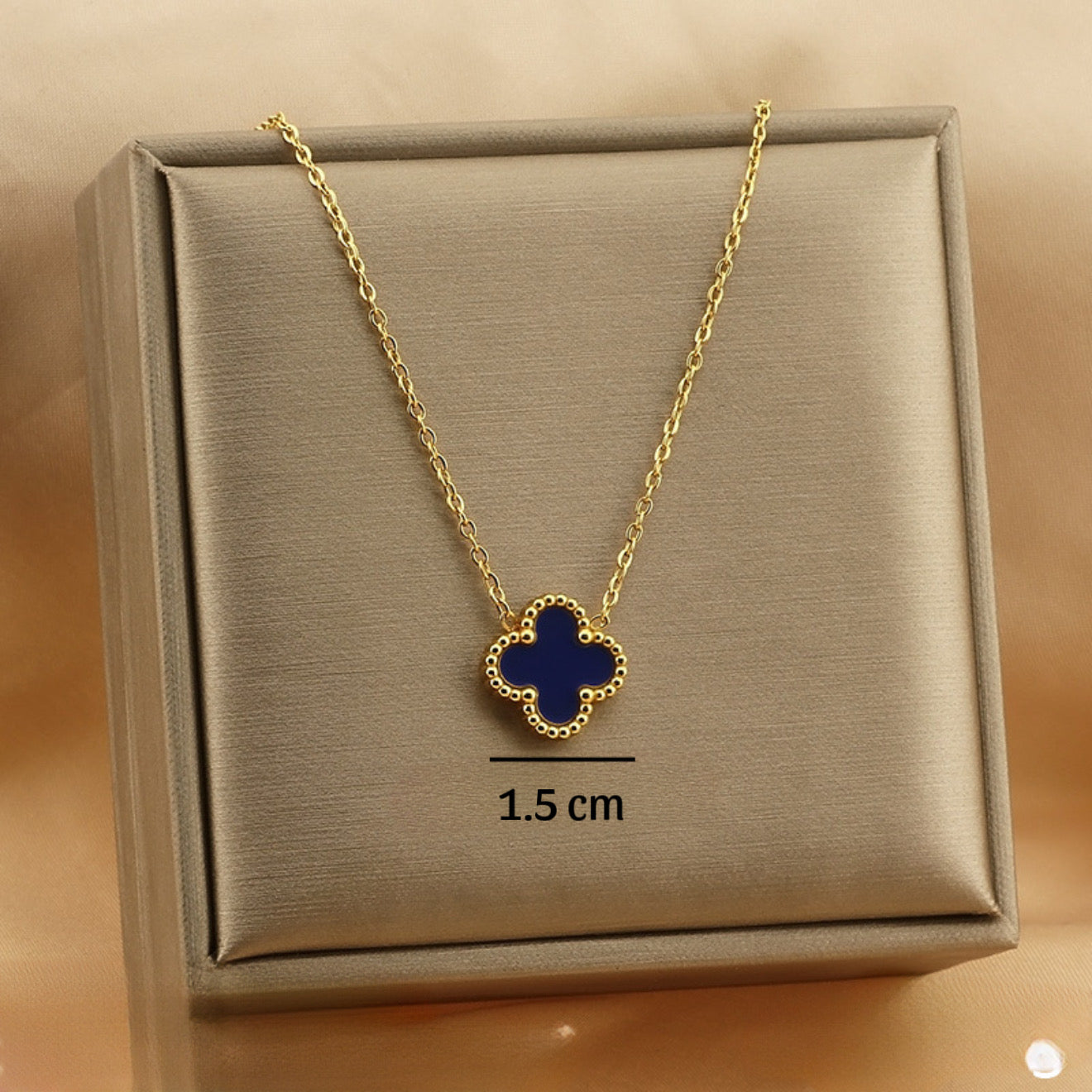 Collar trébol azul fuerte - acero inoxidable