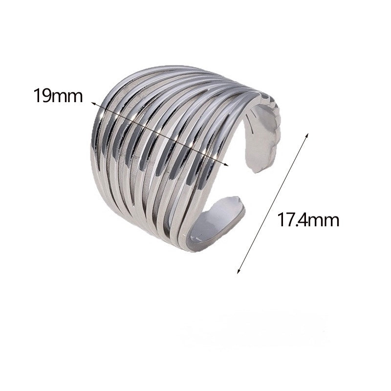 Anillo ajustable líneas plateadas- acero inoxidable