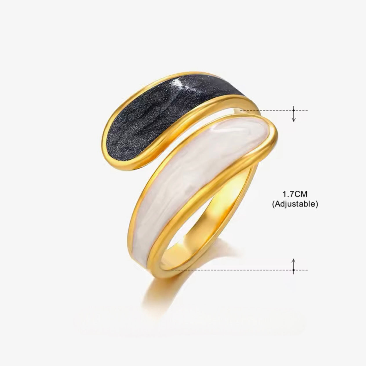Anillo ajustable dorado con líneas blanco y negro - acero inoxidable