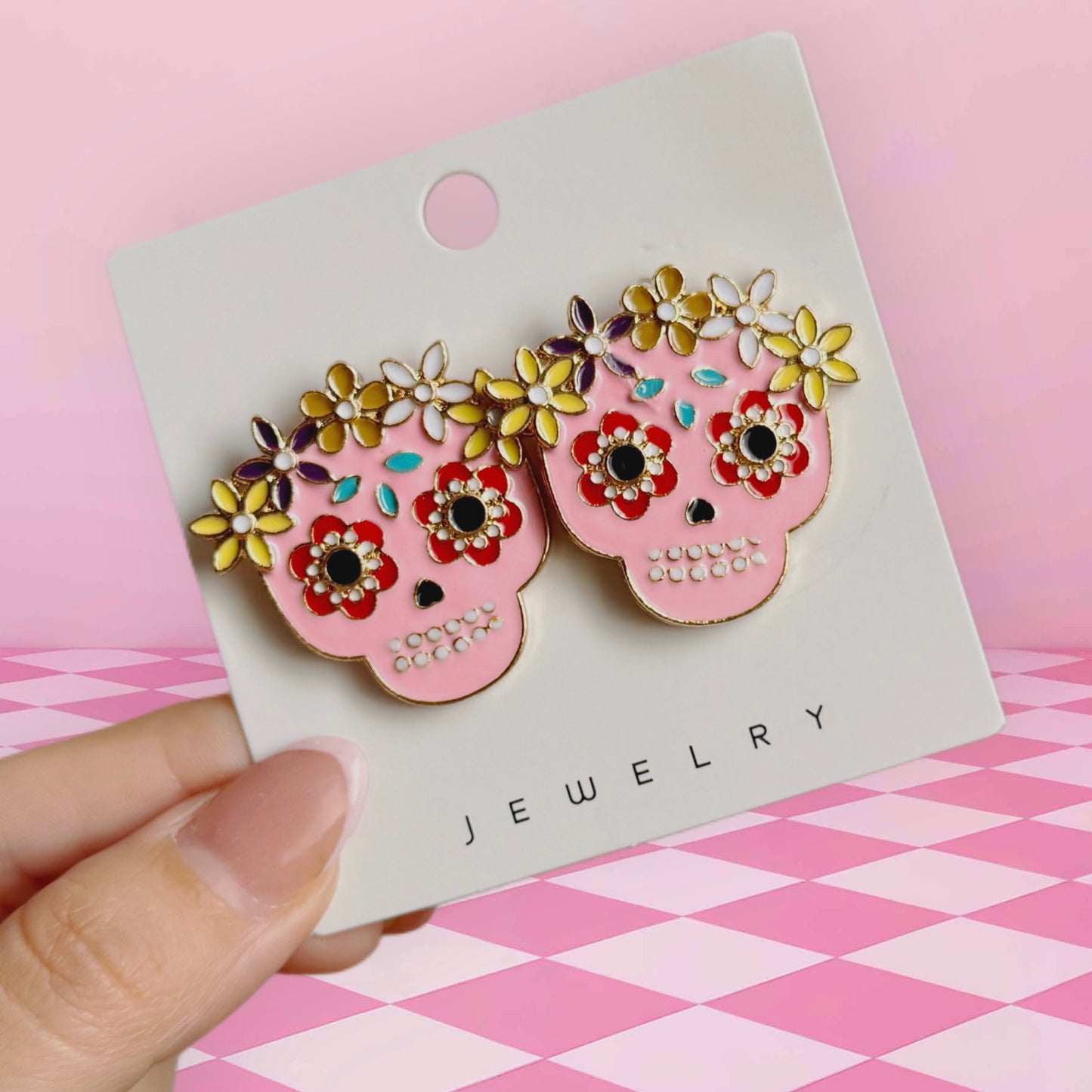 Aretes calaveras con flores mod2