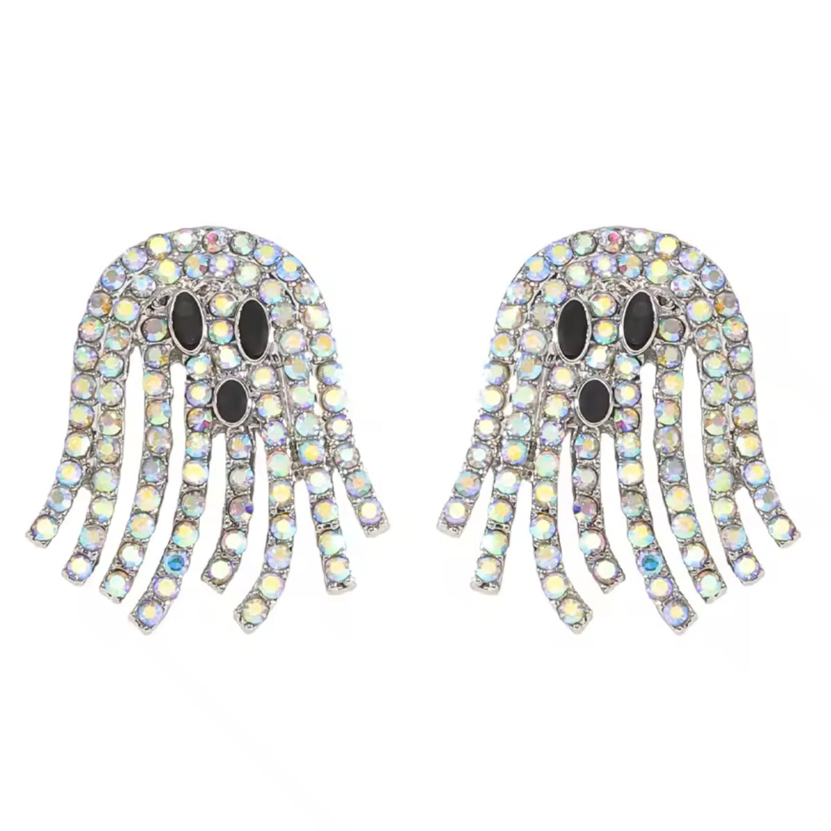 Aretes de fantasmitas con pedrería plateada tornasol