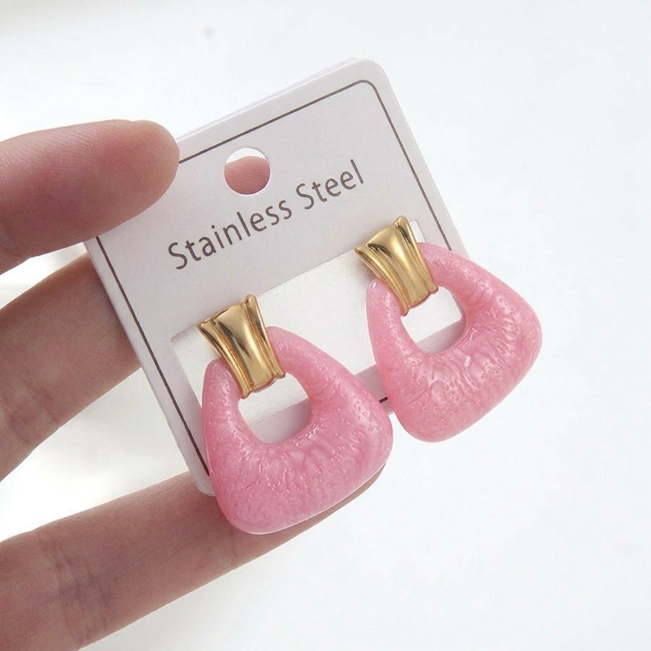 Aretes rosa chicle - acero inoxidable