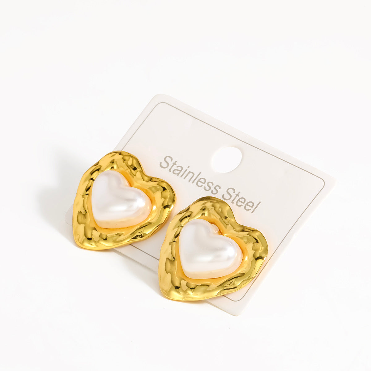 Aretes corazones y perla - Acero inoxidable