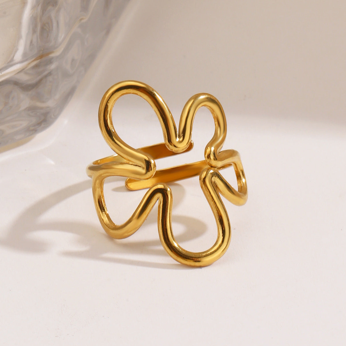 Anillo ajustable flor dorada - acero inoxidable