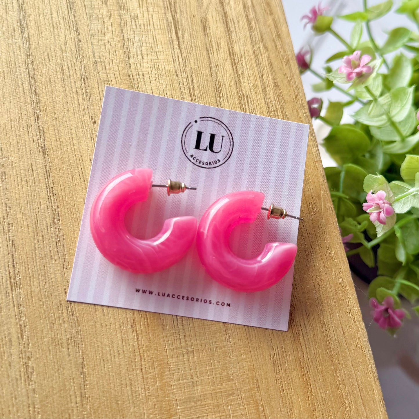 Aretes medio círculo - rosados