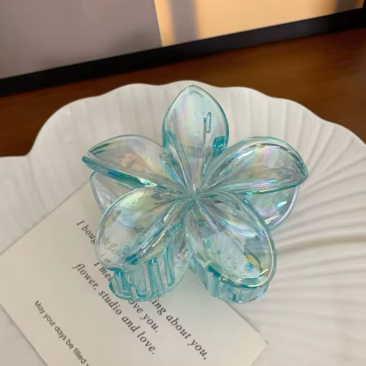 Pinza de flor transparente - azul