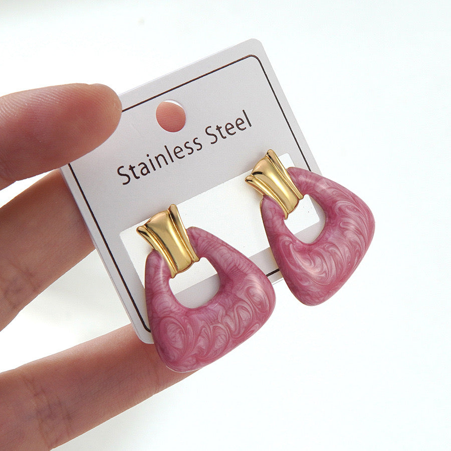 Aretes rosados- acero inoxidable