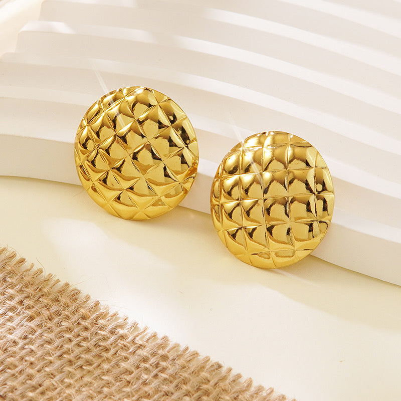Aretes circulos con cuadros dorados - acero inoxidable
