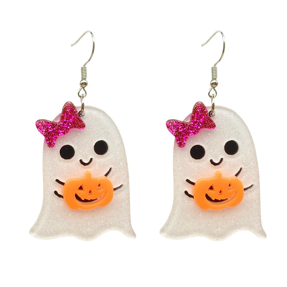 Aretes fantasmitas con lazo rosado