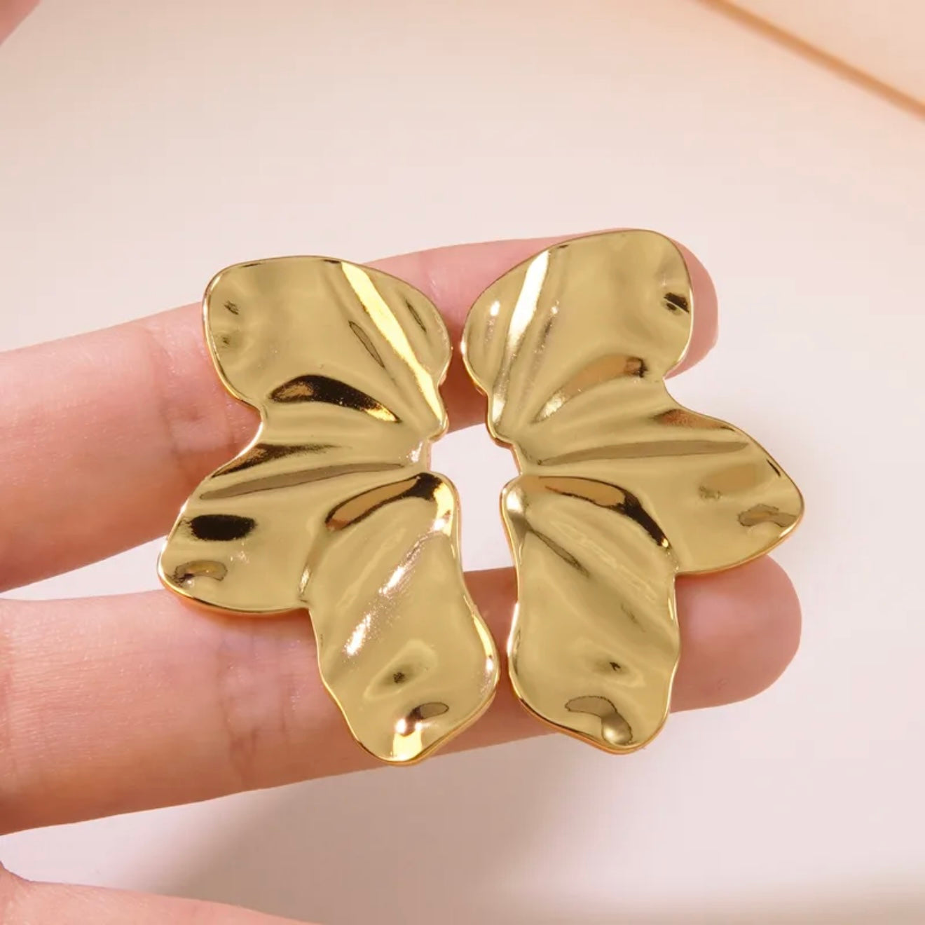 Aretes abanico dorados - acero inoxidable