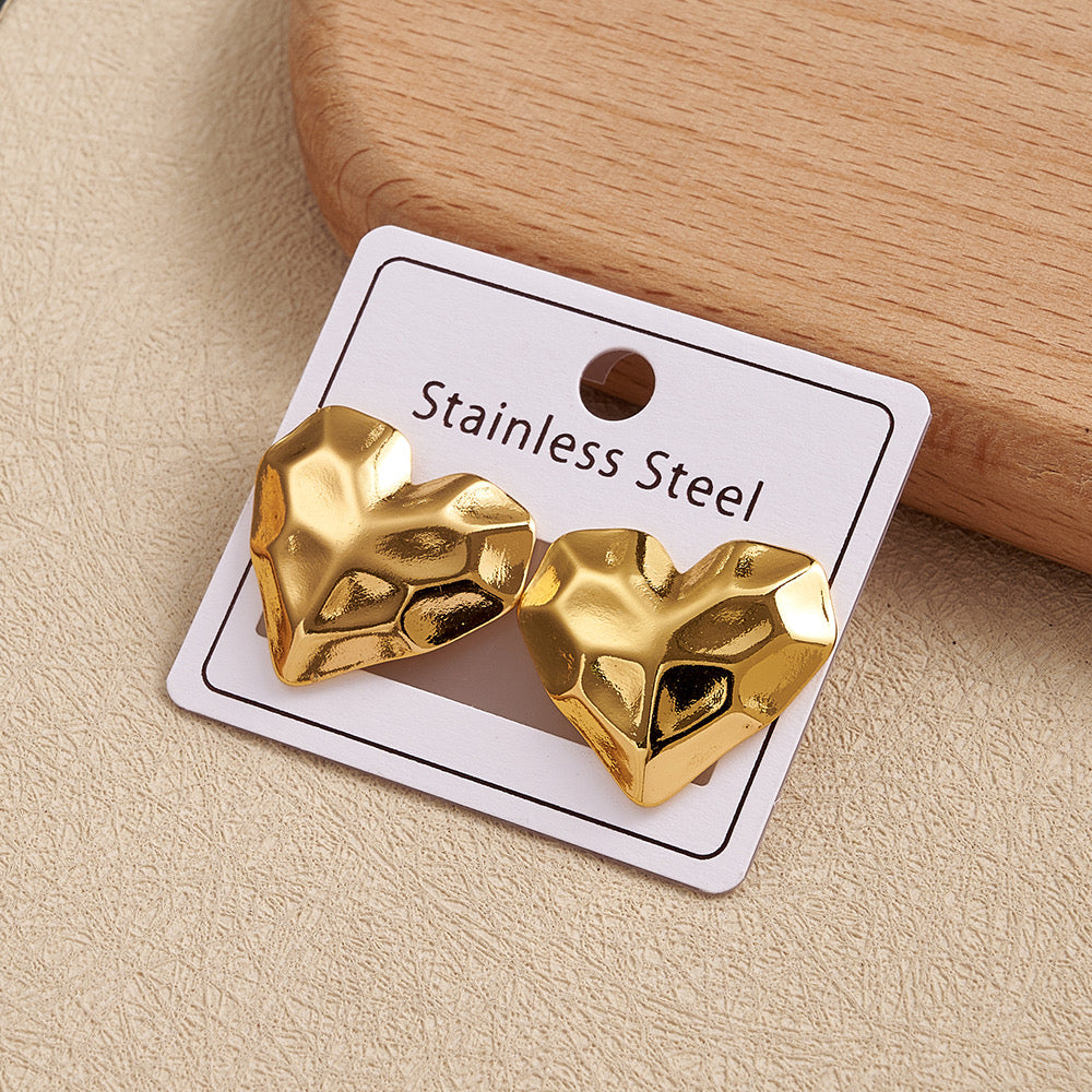 Aretes corazones dorados - acero inoxidable