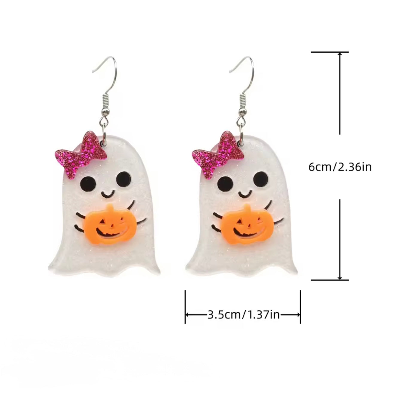 Aretes fantasmitas con lazo rosado