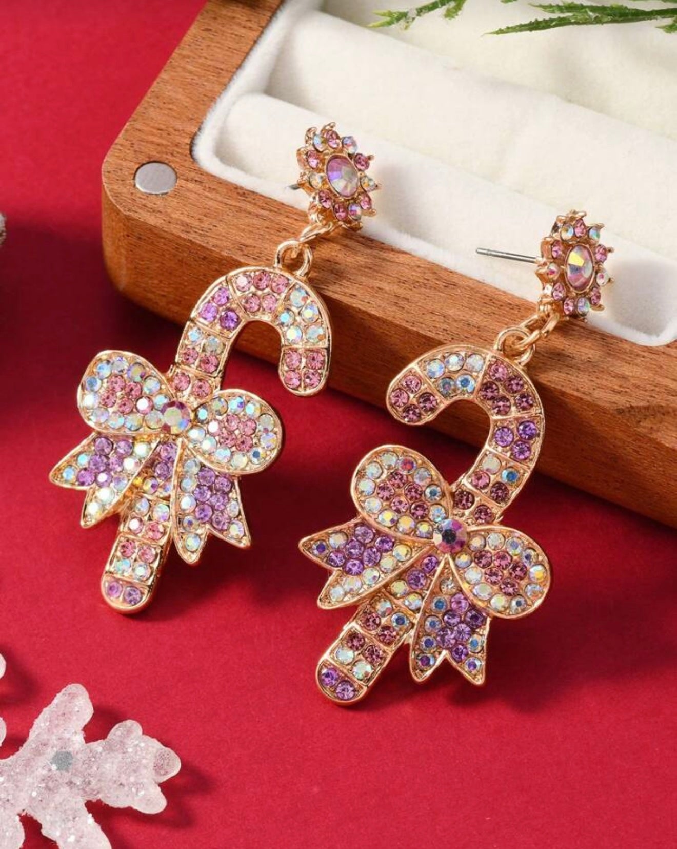 Bastones navideños con pedrería rosa