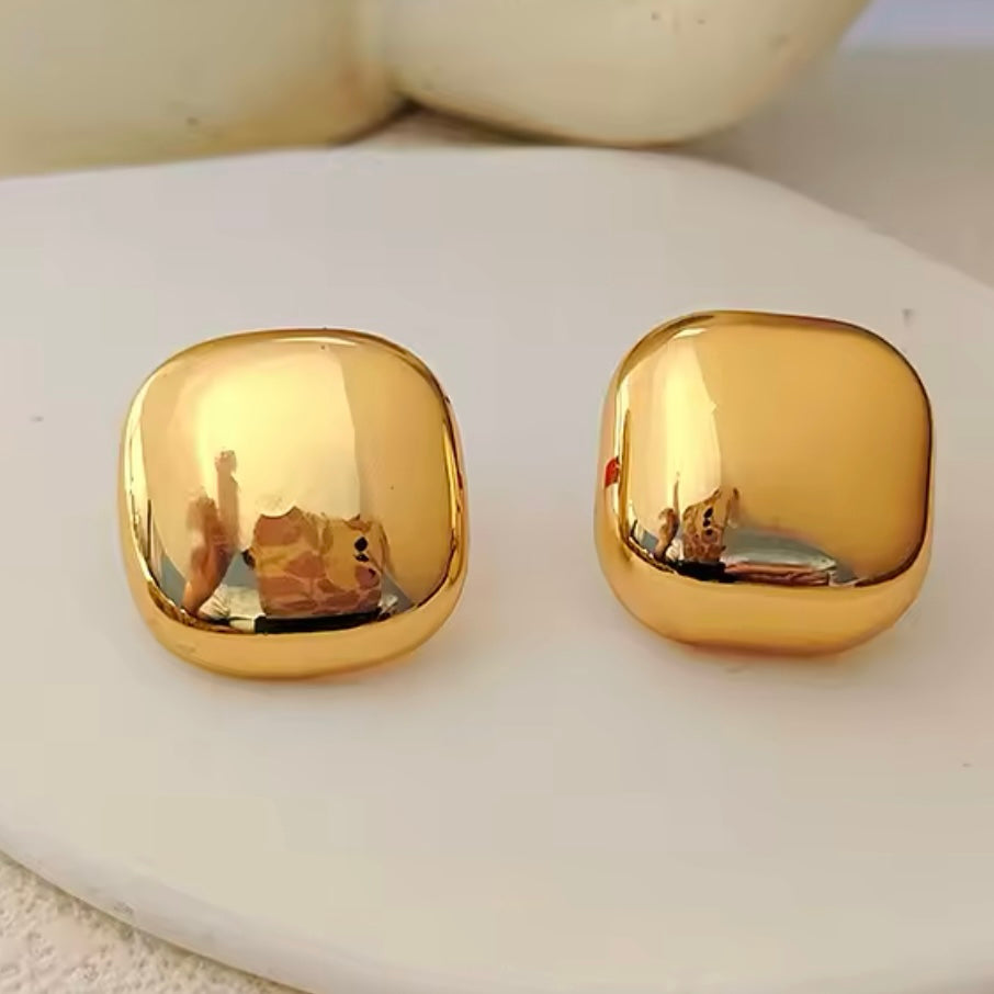 Aretes grandes cuadrados dorados - acero inoxidable