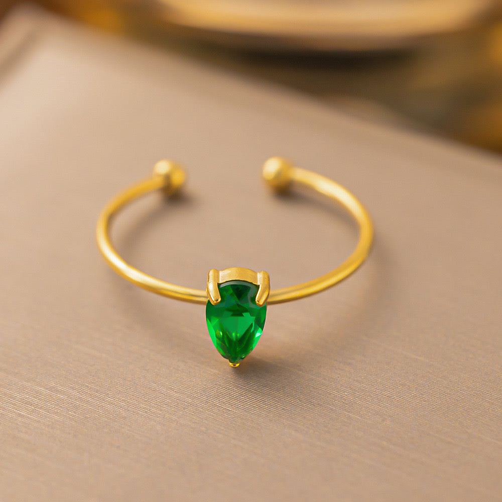 Anillo delgado pedrería verde - acero inoxidable
