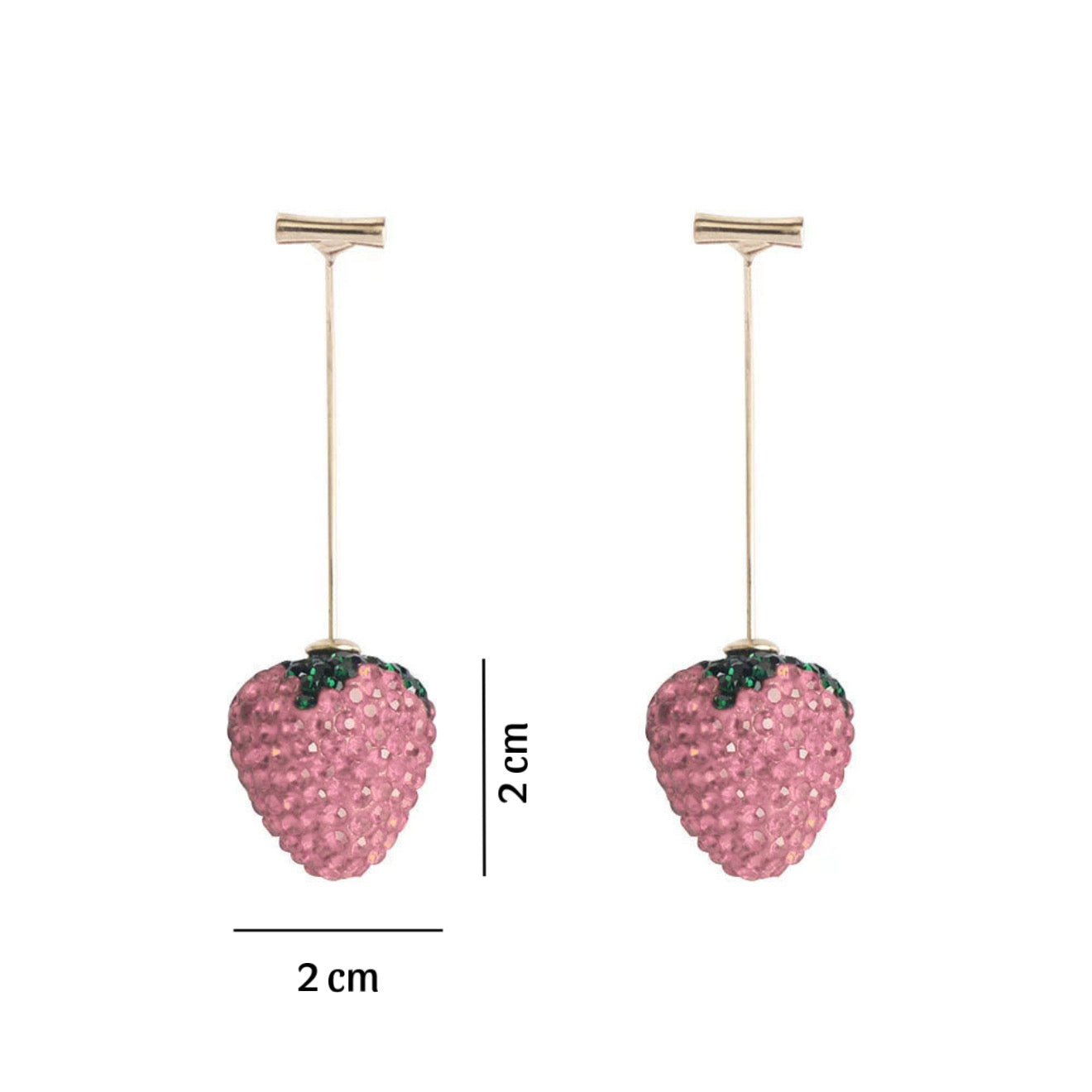 Aretes de fresas con pedrería- rosa