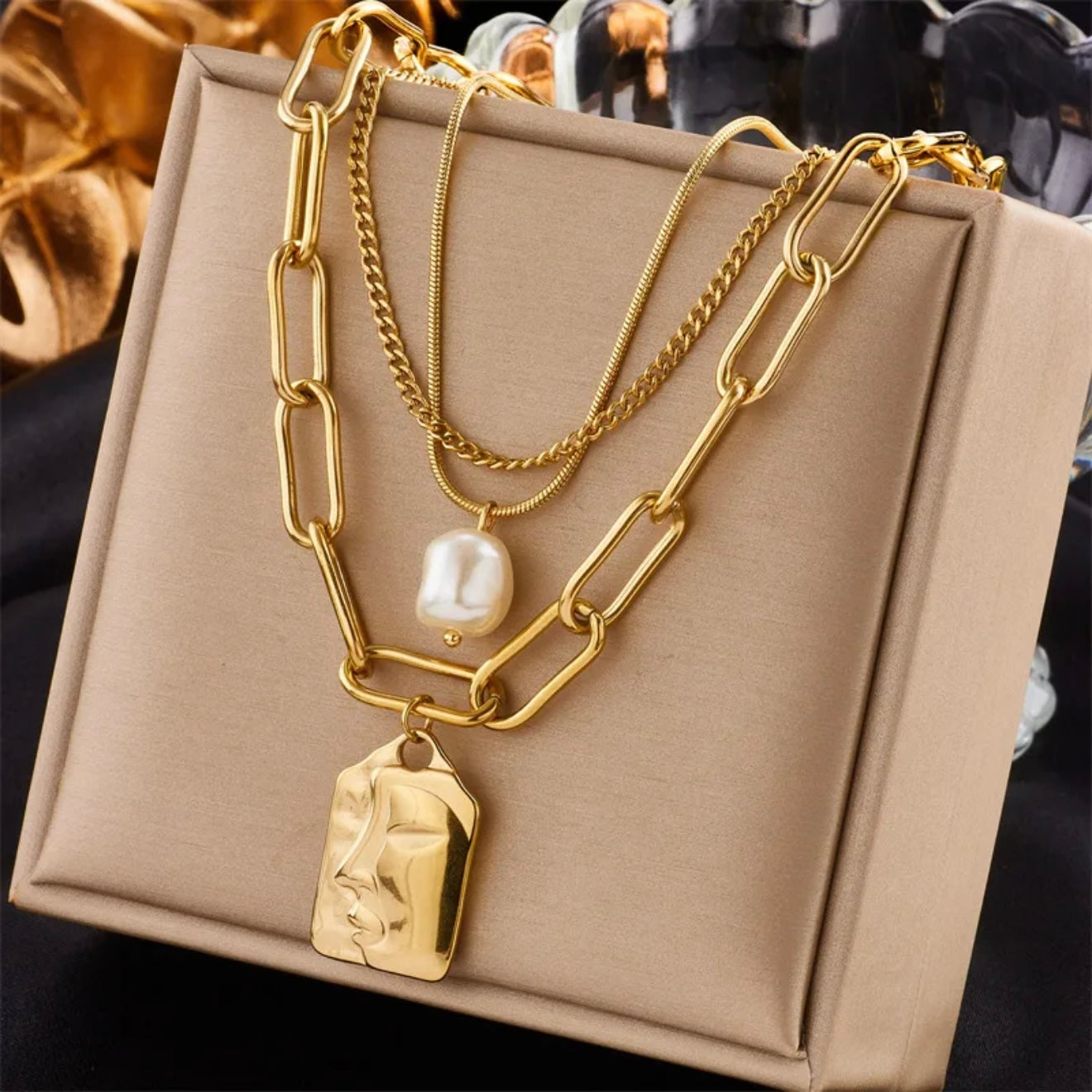 Collar de cara en capas - acero inoxidable