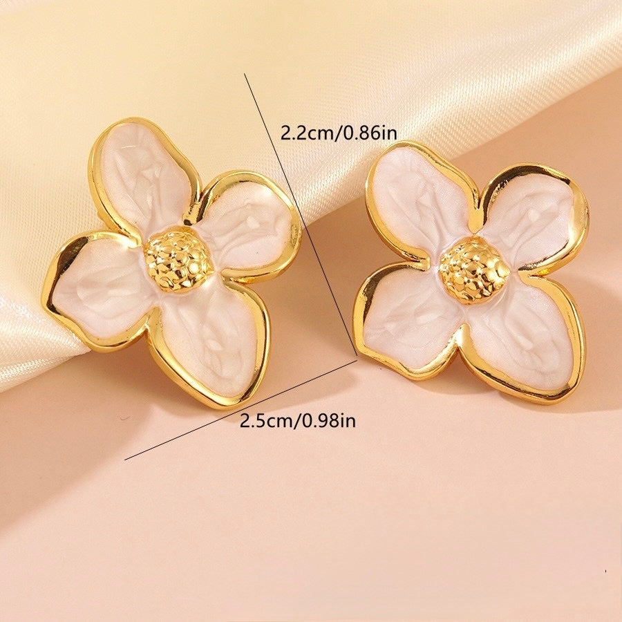 Aretes flores blancas- acero inoxidable