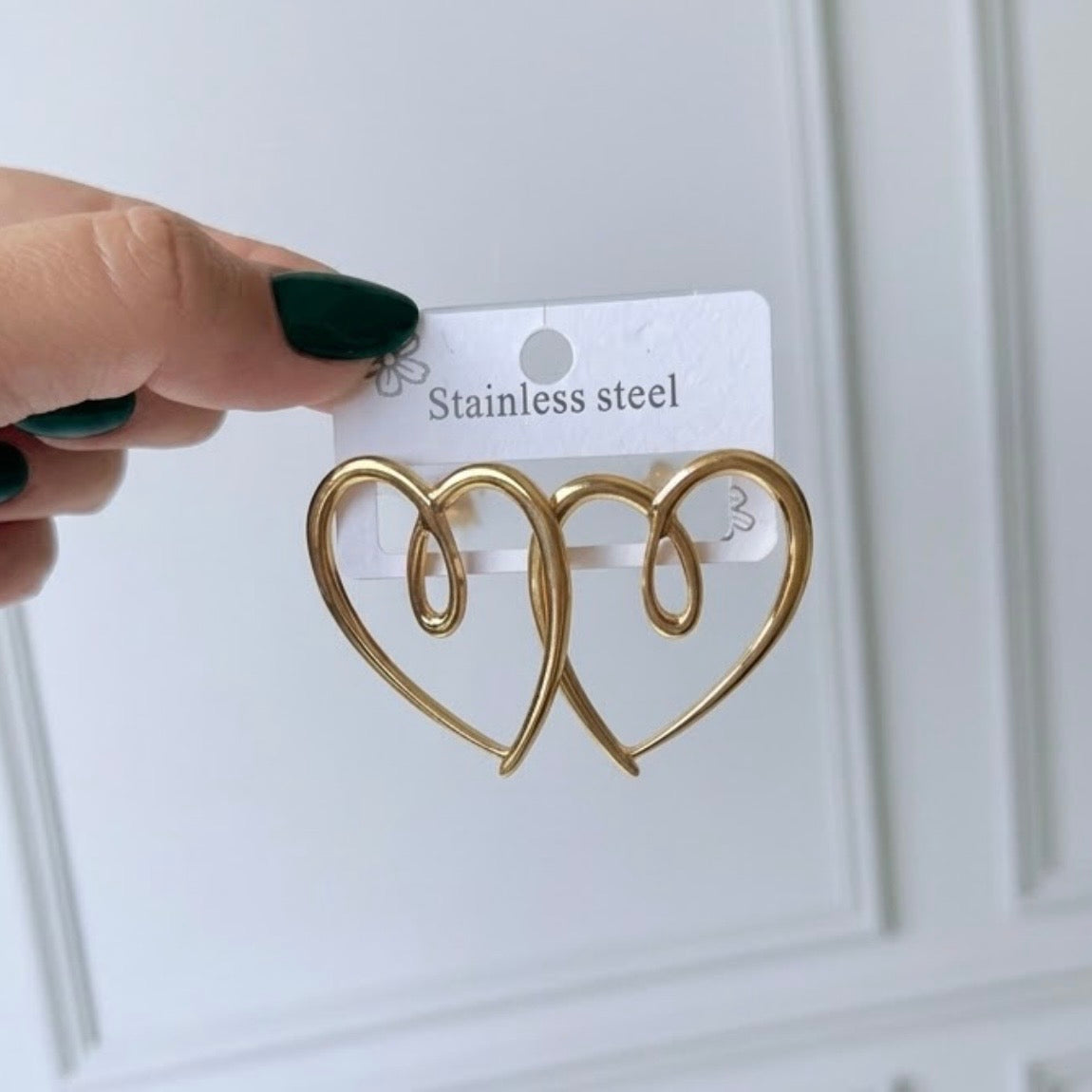Aretes corazones dorados- Acero inoxidable