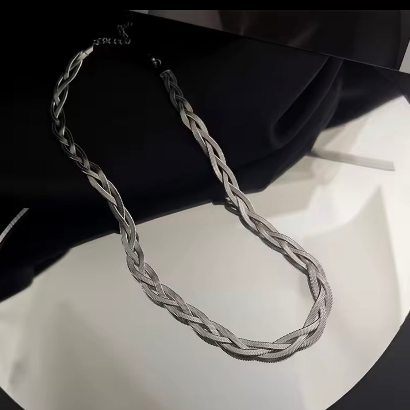 Collar trenza plateado - acero inoxidable