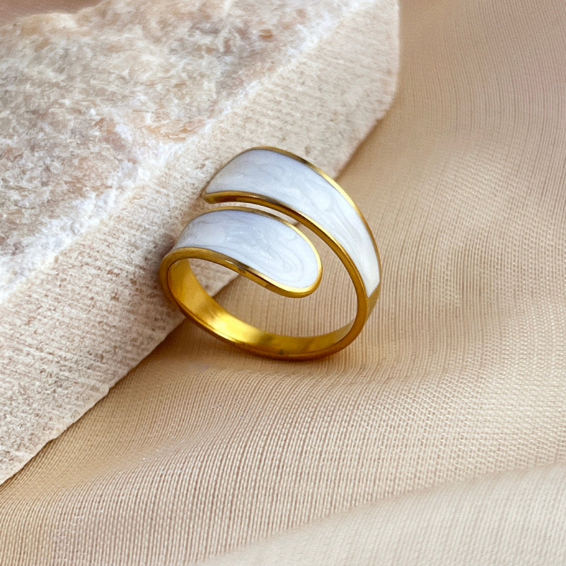 Anillo ajustable blanco - acero inoxidable