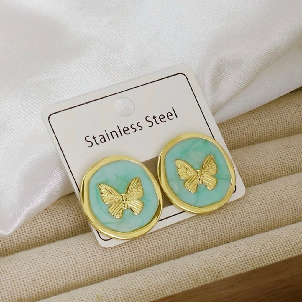 Aretes de mariposas verdes - acero inoxidable