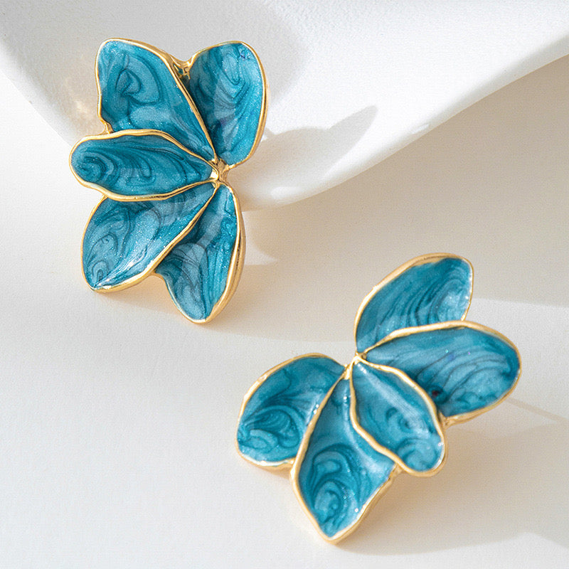 Aretes hojitas azules - acero inoxidable