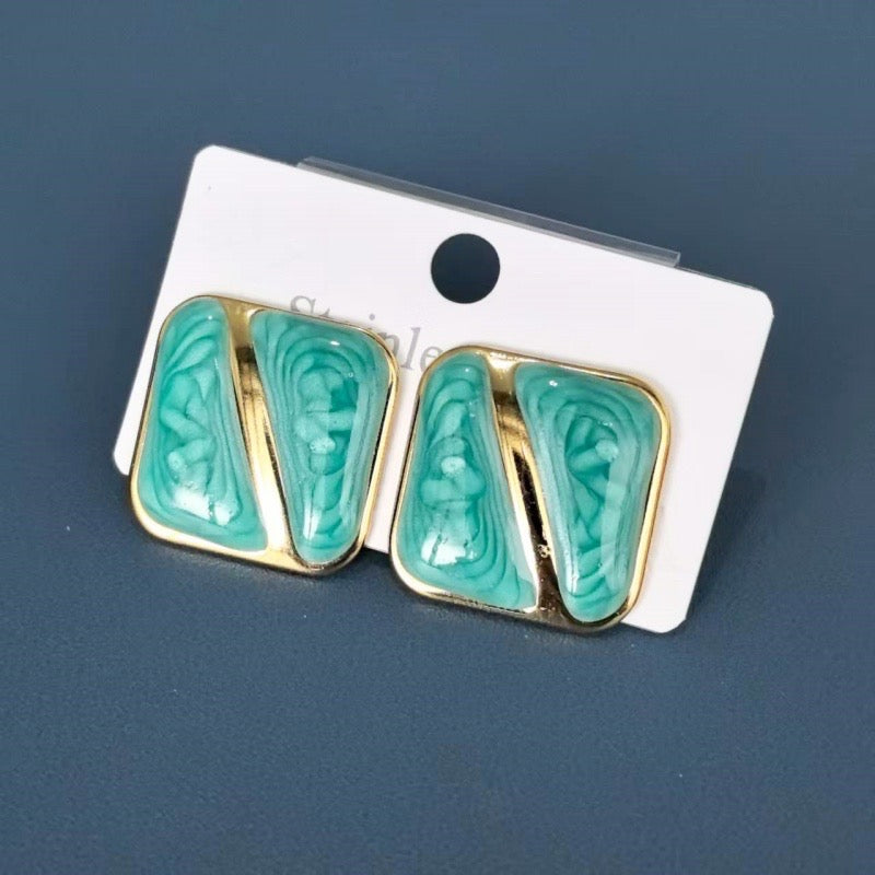 Aretes cuadrados verdes - acero inoxidable