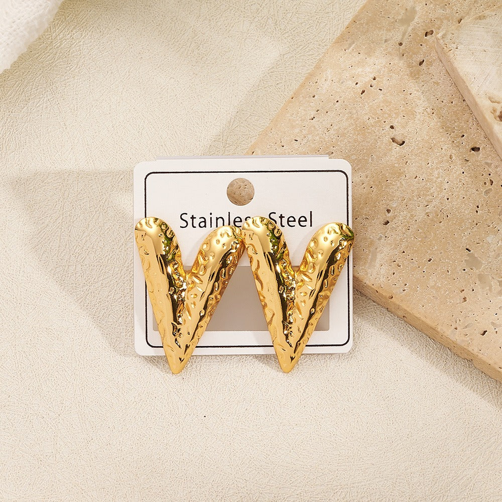 Aretes corazones con textura - acero inoxidable