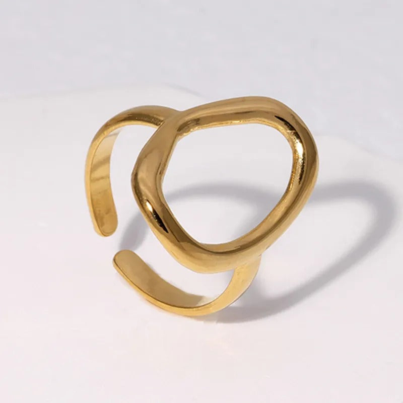 Anillo ajustable óvalo dorado - acero inoxidable