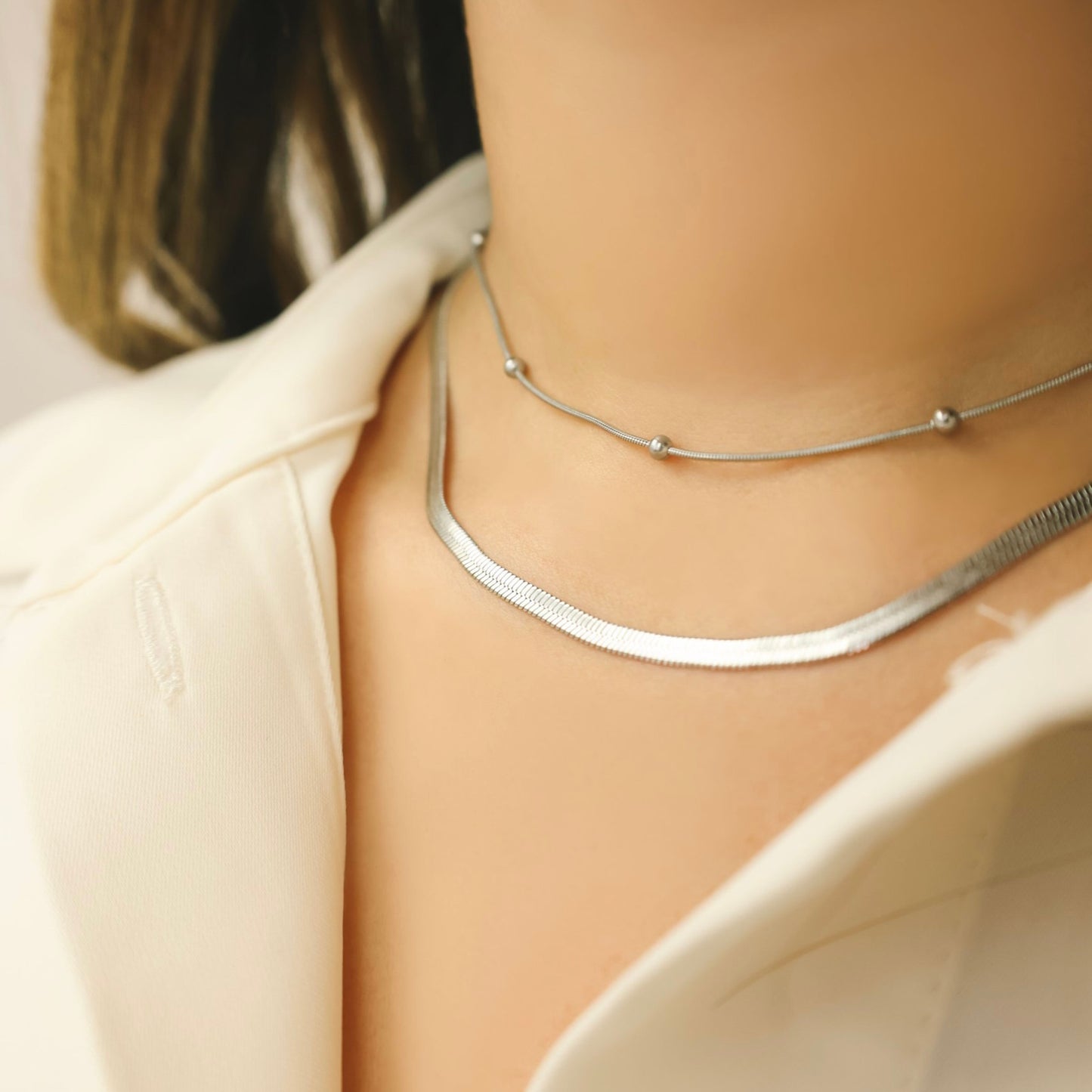 Collar de dos capas plateado - Acero inoxidable