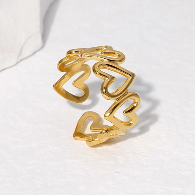 Anillo ajustable de corazones - Acero inoxidable